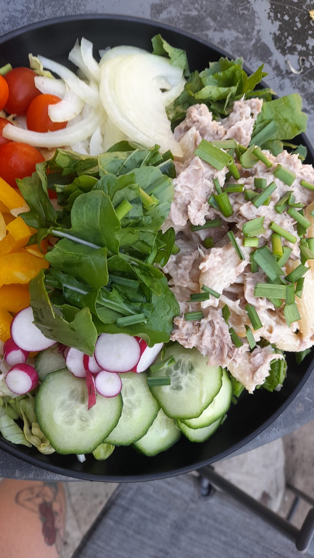 A salad made with produce harvested from the allotment
